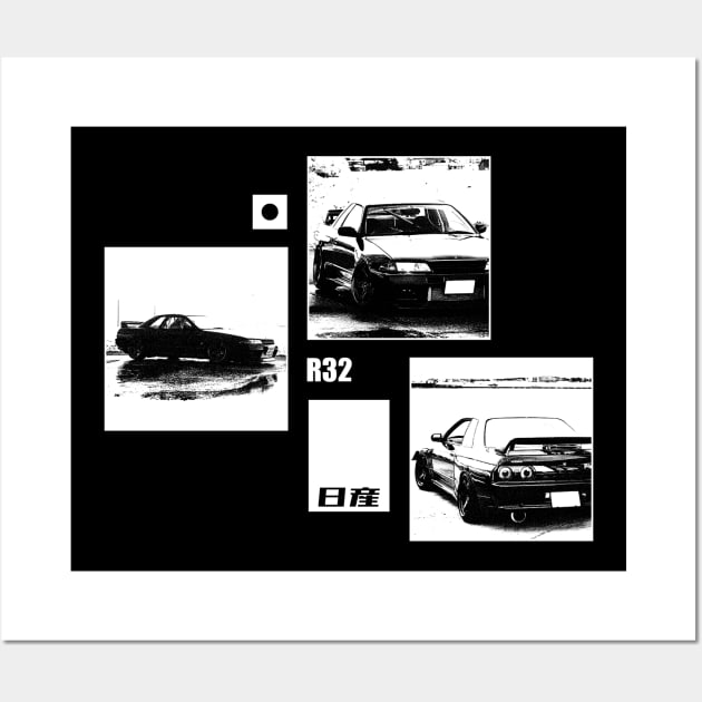 NISSAN SKYLINE GT-R R32 Black 'N White Archive (Black Version) Wall Art by Cero